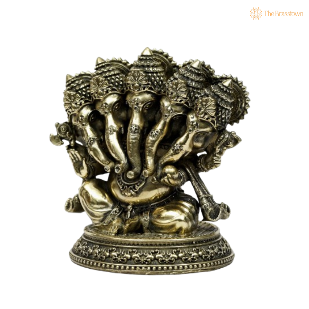 Brass Panchamukhi Ganesha Idol – A Unique Artistic Creation 3.5 Inch