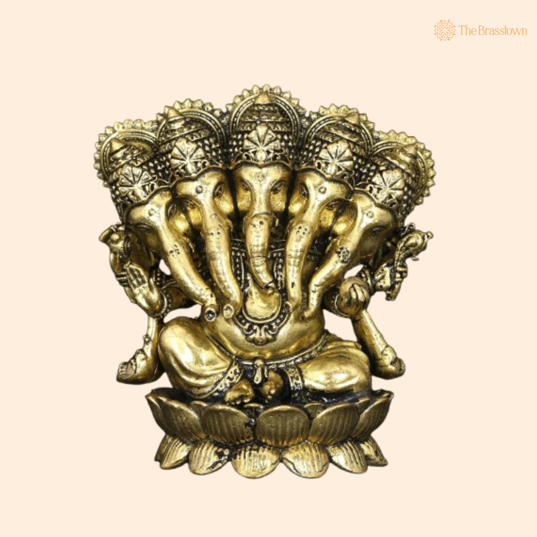 Brass Panchamukhi Ganesha Idol 3 Inch