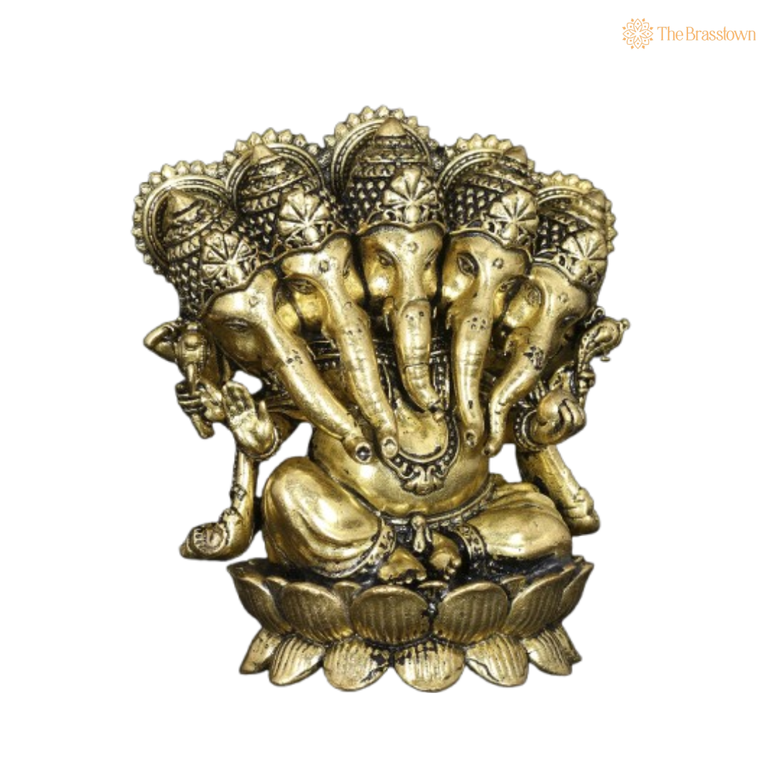 Brass Panchamukhi Ganesha Idol 3 Inch