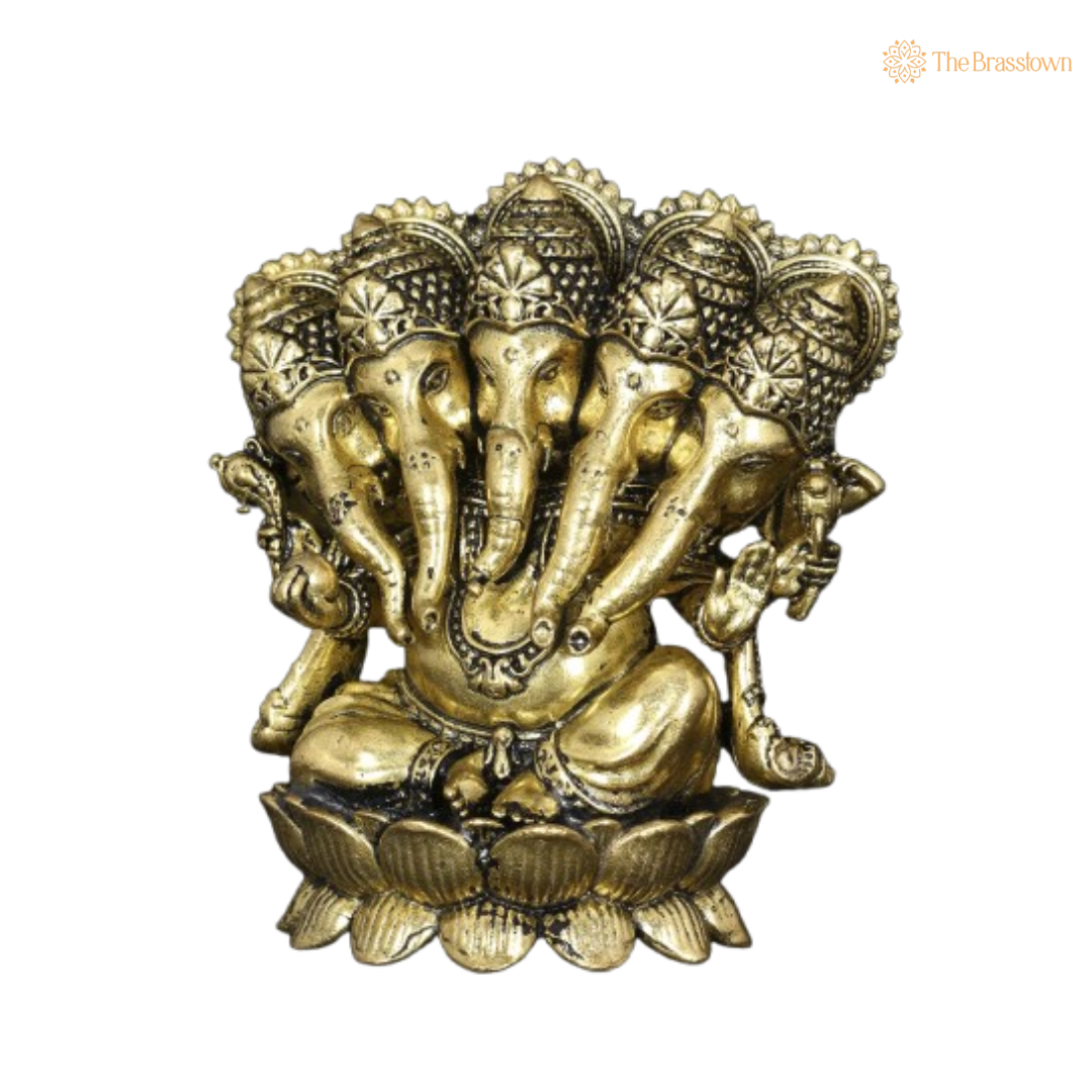 Brass Panchamukhi Ganesha Idol 3 Inch