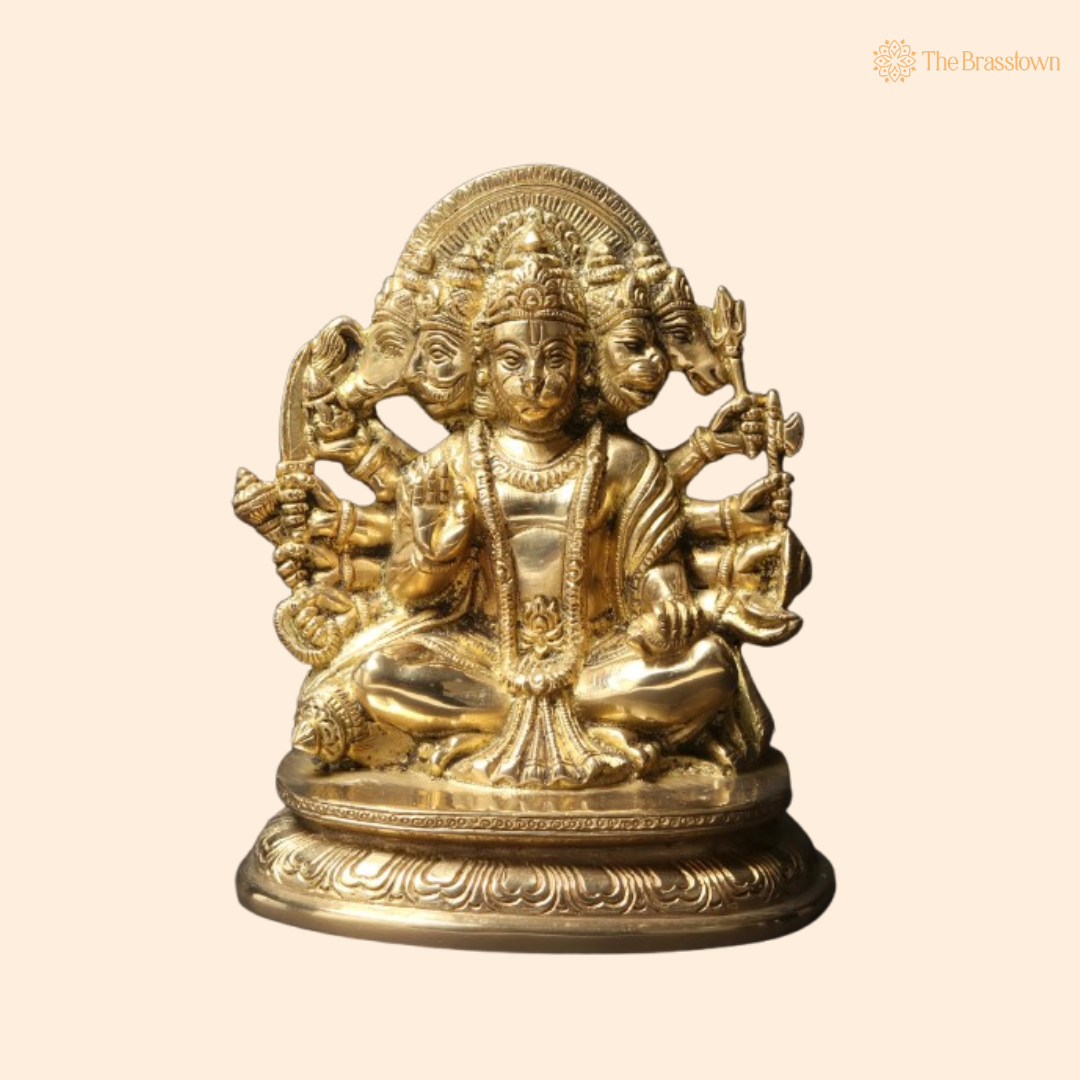 Brass Panchmukhi Hanuman Idol 6 Inch