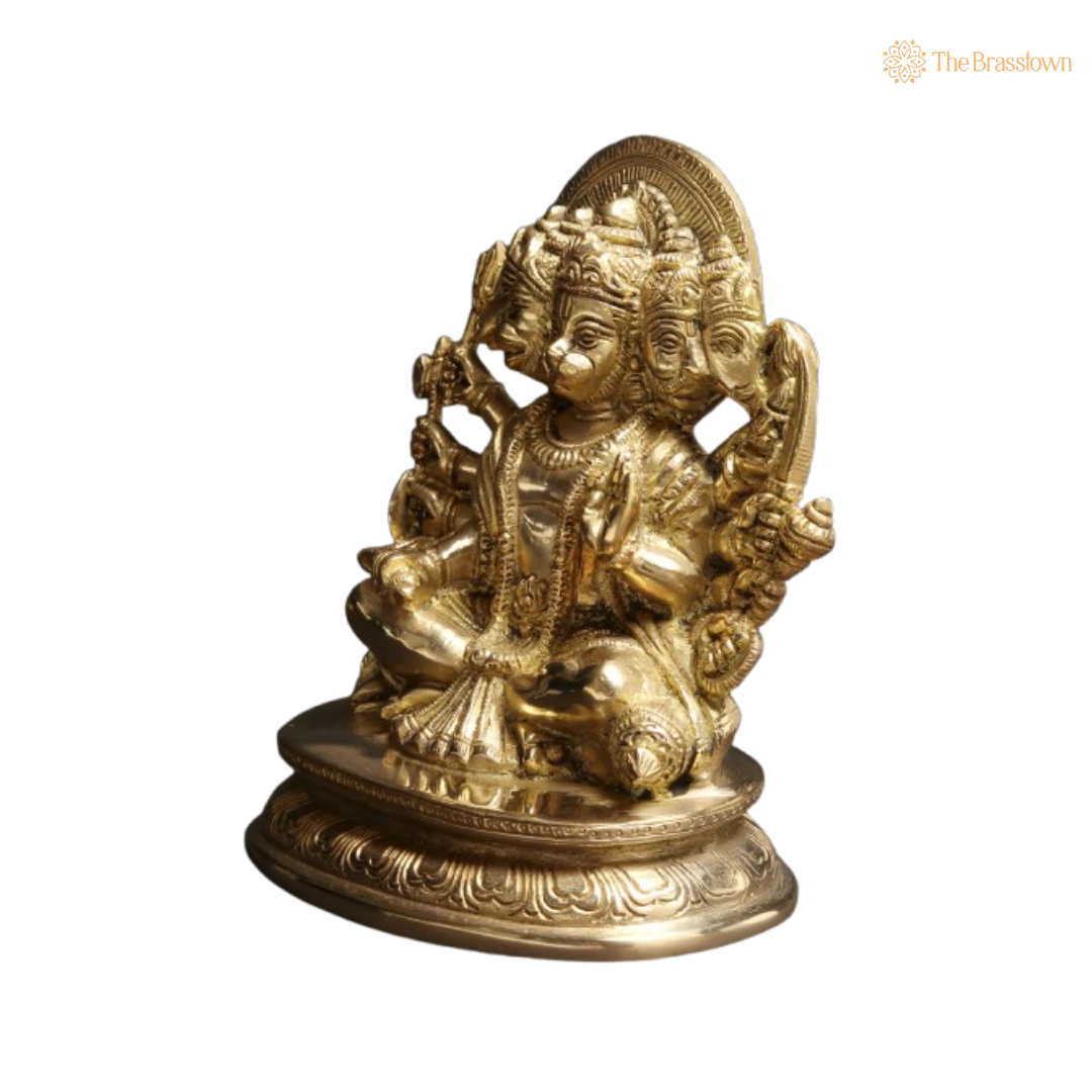 Brass Panchmukhi Hanuman Idol 6 Inch