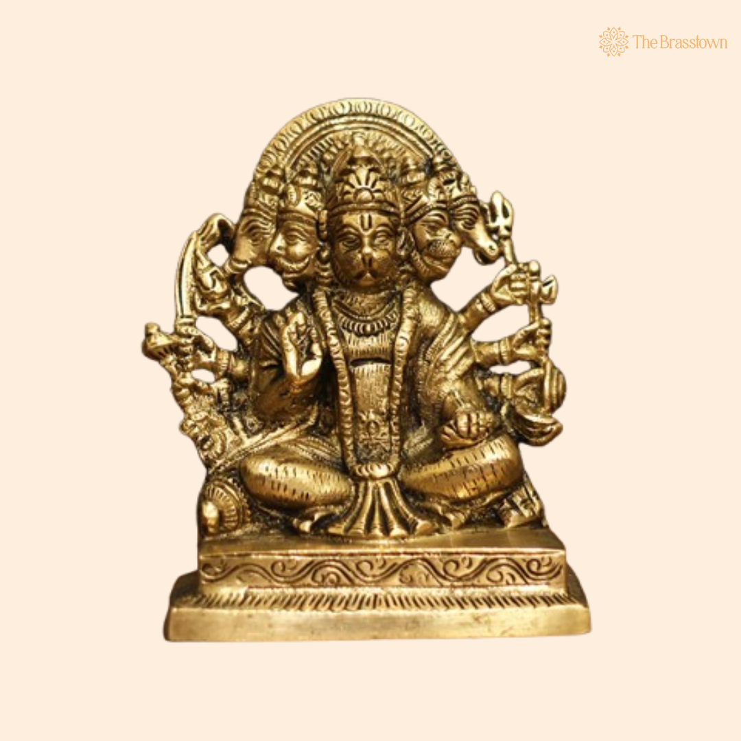 Brass Panchmukhi Hanuman Idol 6 Inch