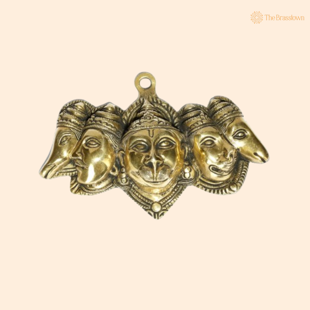 Brass Panchmukhi Hanuman Wall Hanging 6 Inch
