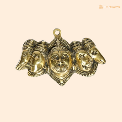 Brass Panchmukhi Hanuman Wall Hanging 6 Inch