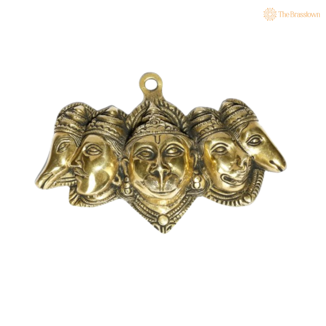 Brass Panchmukhi Hanuman Wall Hanging 6 Inch