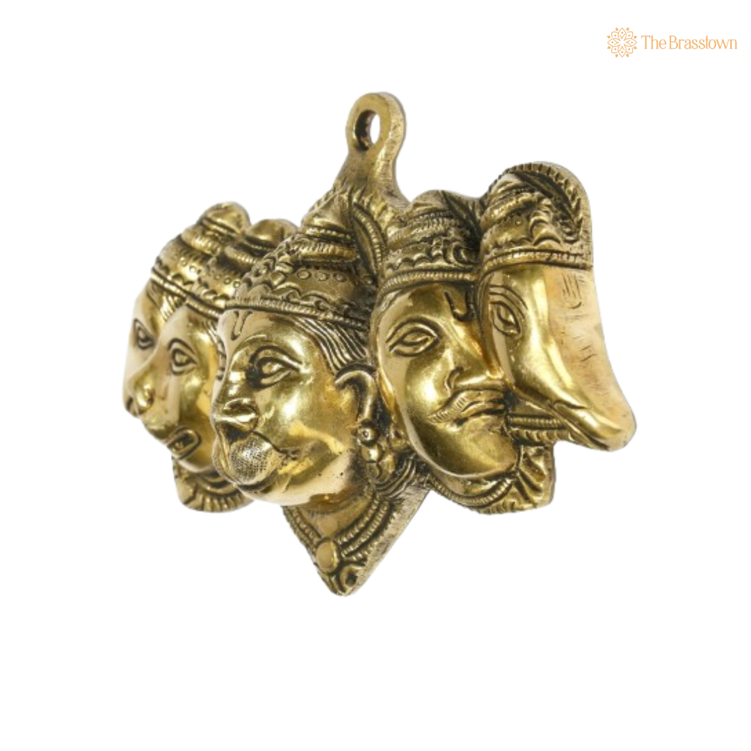 Brass Panchmukhi Hanuman Wall Hanging 6 Inch