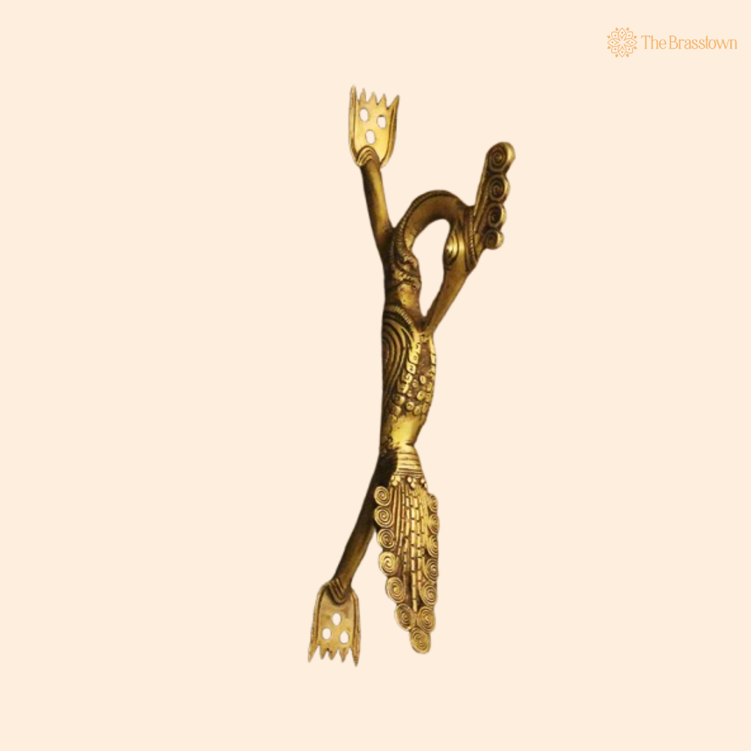 Brass Peacock Inspired Door Handle – Artistic Elegance for Your Home 12.5 Inch