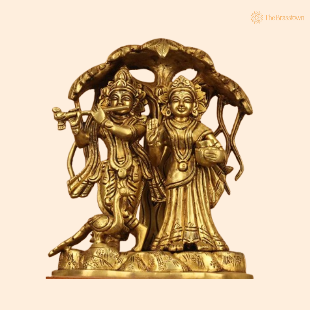 Brass Radha Krishna Idol – Symbol of Divine Love & Harmony 7.5 Inch