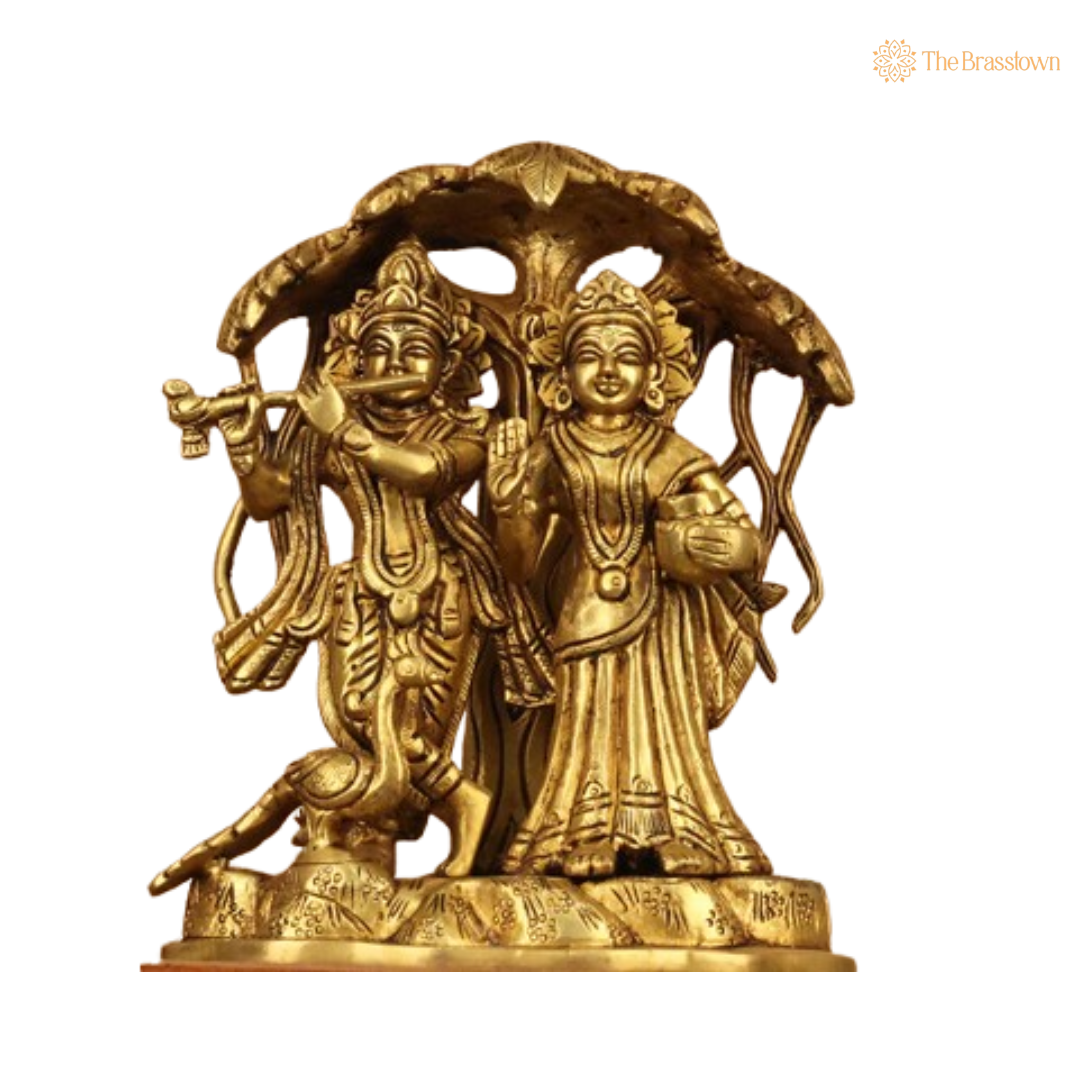 Brass Radha Krishna Idol – Symbol of Divine Love & Harmony 7.5 Inch