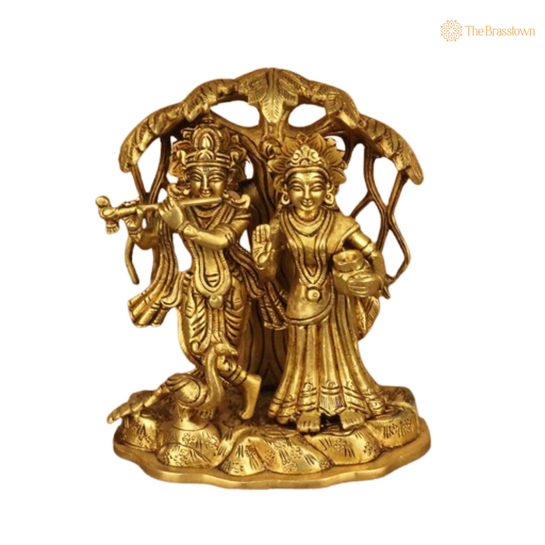 Brass Radha Krishna Idol – Symbol of Divine Love & Harmony 7.5 Inch