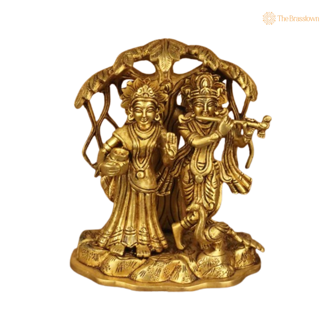 Brass Radha Krishna Idol – Symbol of Divine Love & Harmony 7.5 Inch
