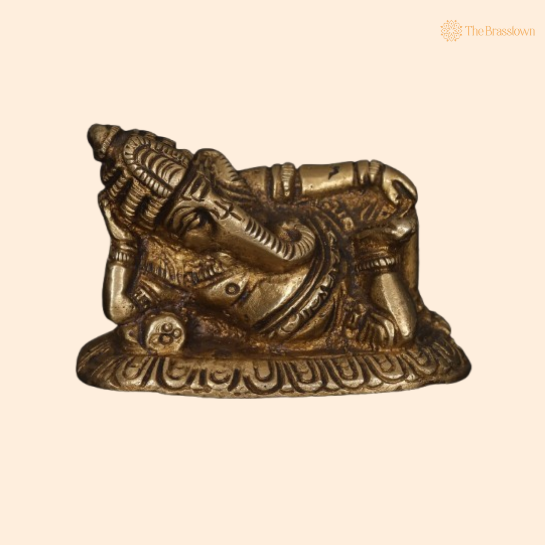 Brass Reclining Ganesha Idol – Unique & Artistic 2 Inch