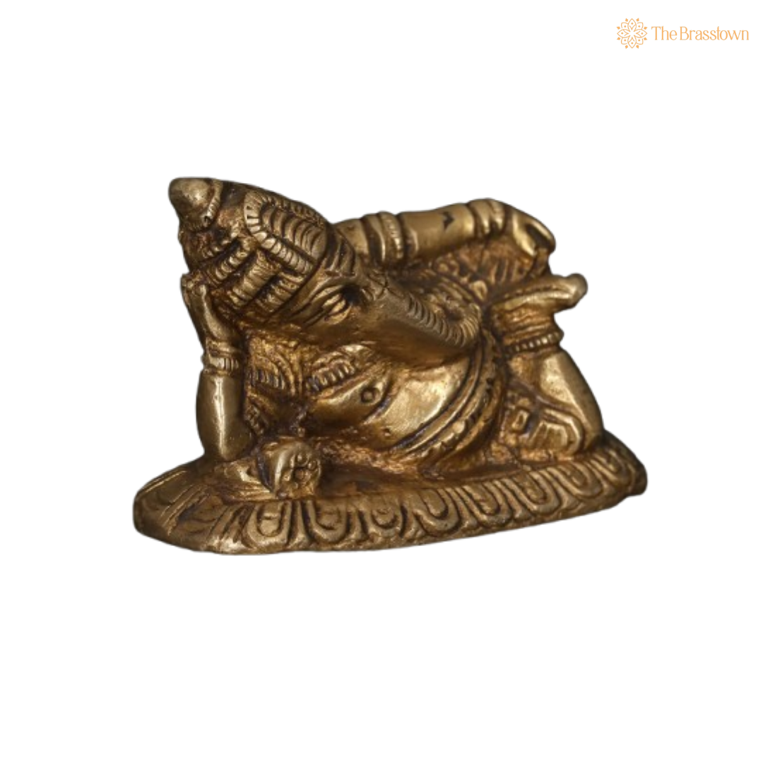 Brass Reclining Ganesha Idol – Unique & Artistic 2 Inch