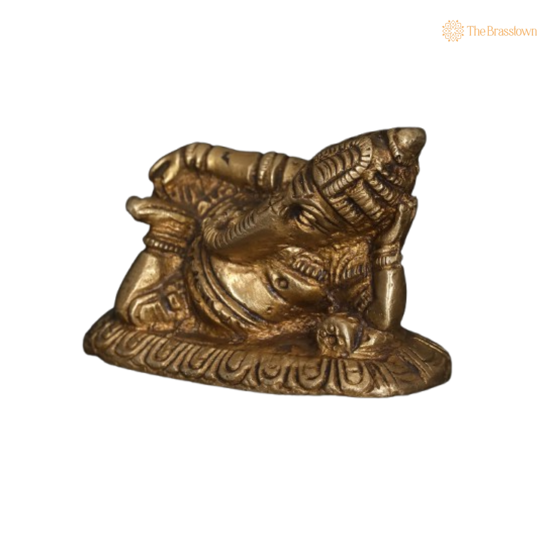Brass Reclining Ganesha Idol – Unique & Artistic 2 Inch