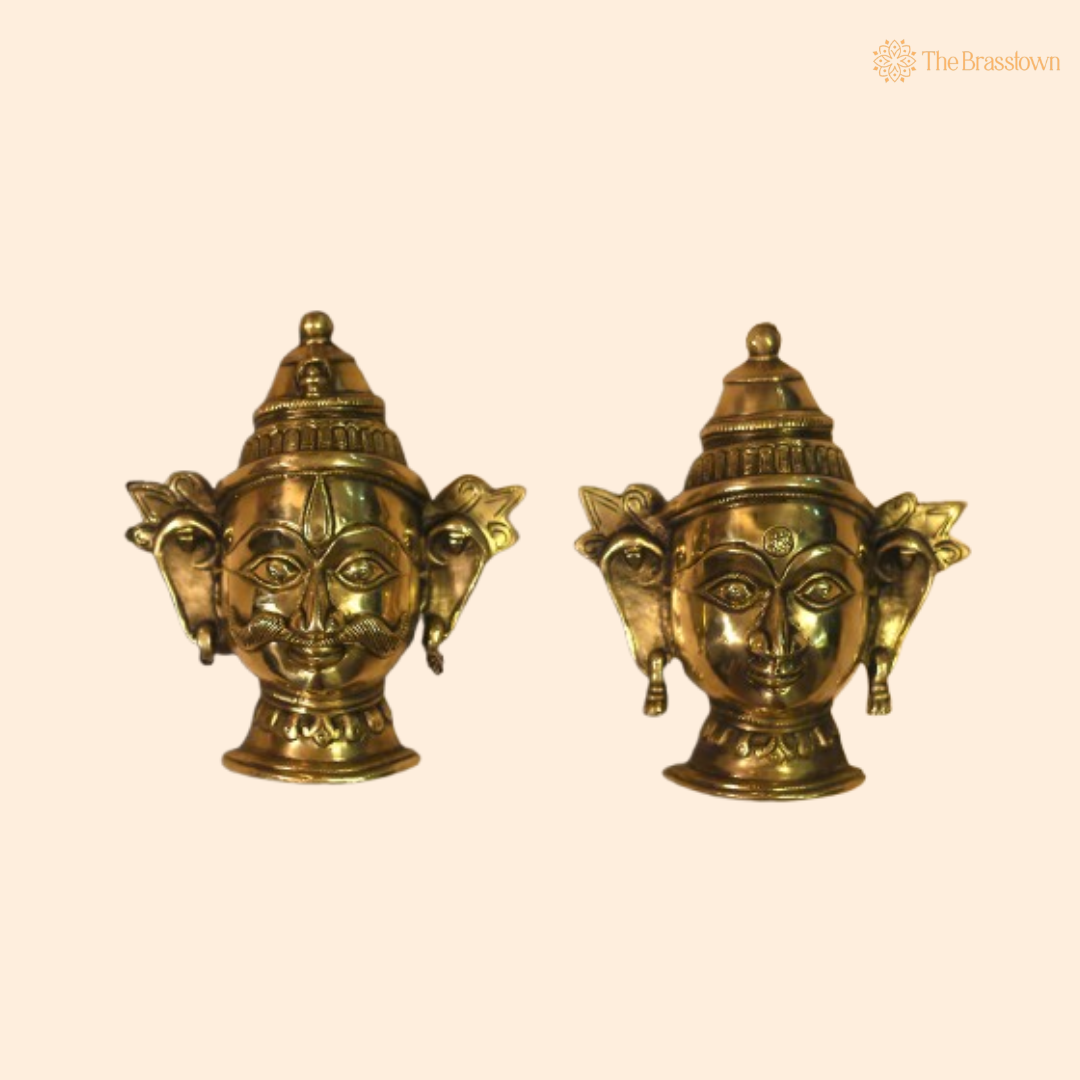 Brass Shiva and Gauri Faces – Symbols of Divine Harmony and Power 7 Inch