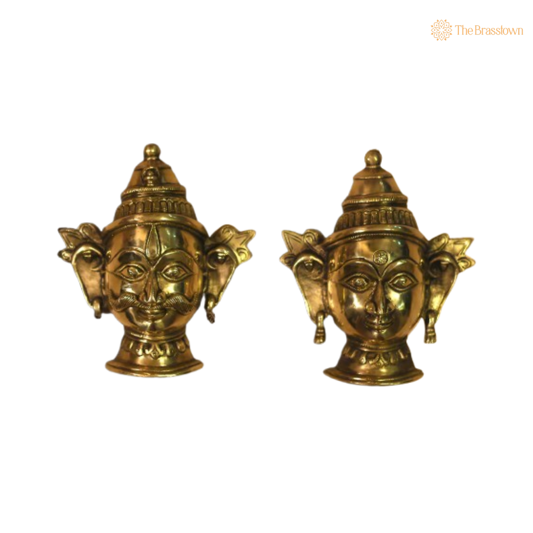 Brass Shiva and Gauri Faces – Symbols of Divine Harmony and Power 7 Inch