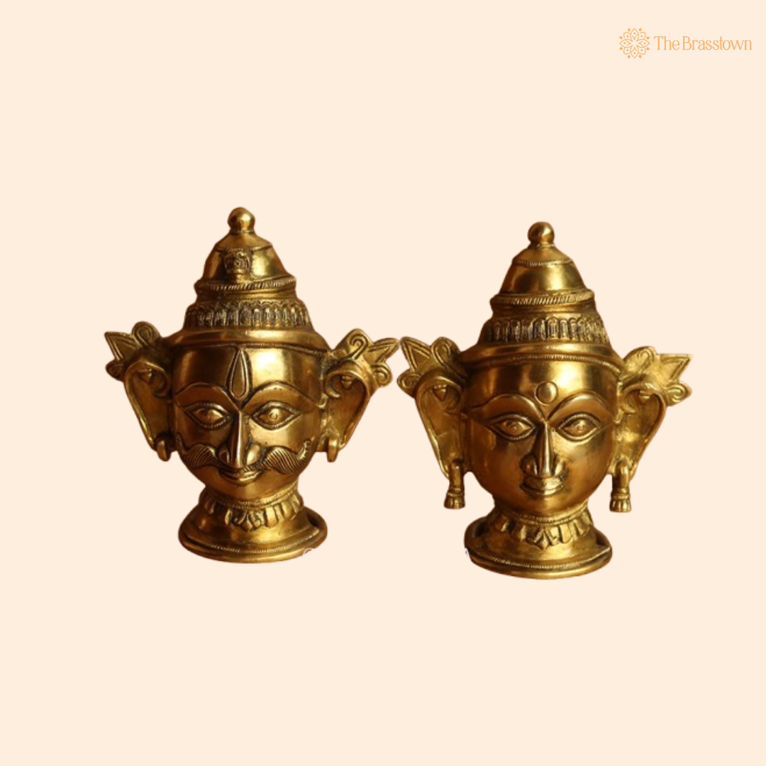 Brass Shiva and Gauri Mukhlingam Set – Divine Masculine and Feminine Energy 7 Inch