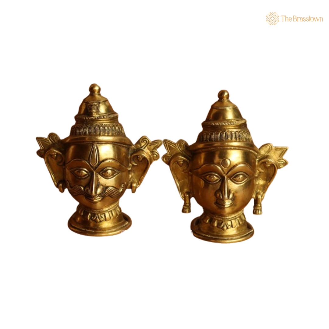 Brass Shiva and Gauri Mukhlingam Set – Divine Masculine and Feminine Energy 7 Inch