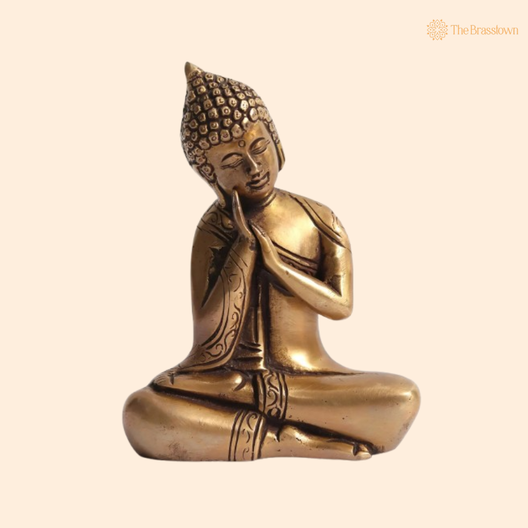 Brass Sleeping Buddha Statue 6 Inch