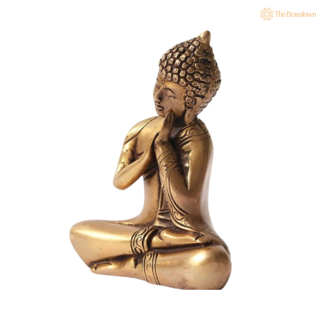 Brass Sleeping Buddha Statue 6 Inch