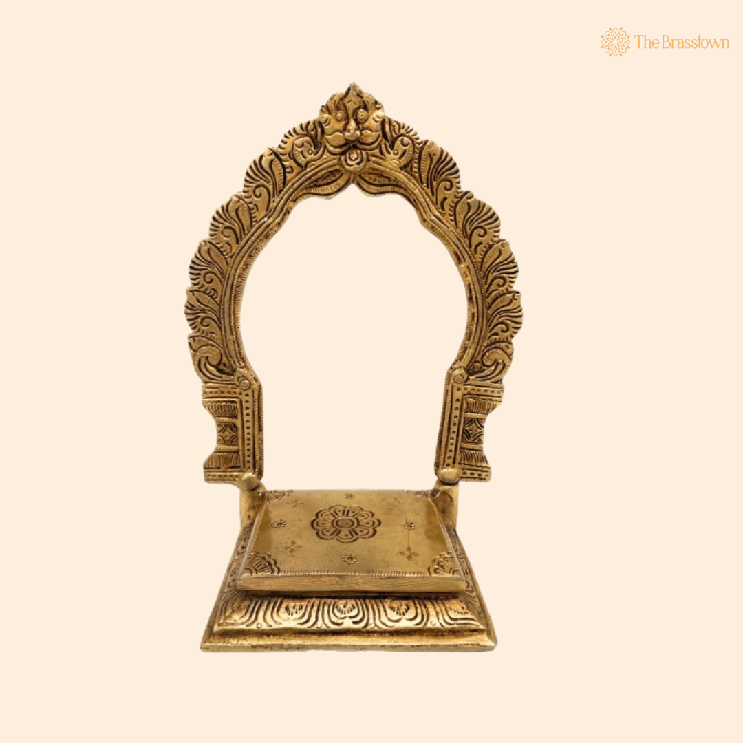Brass Temple Arch Stand 8 Inch front view – pure brass handcrafted India