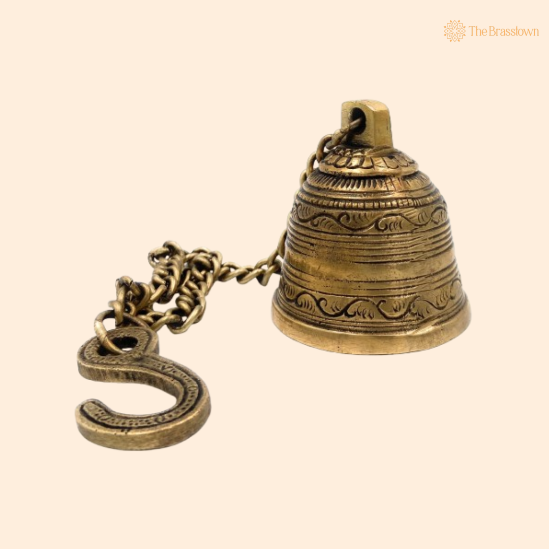 Brass Temple Bell with Chain 3 Inch