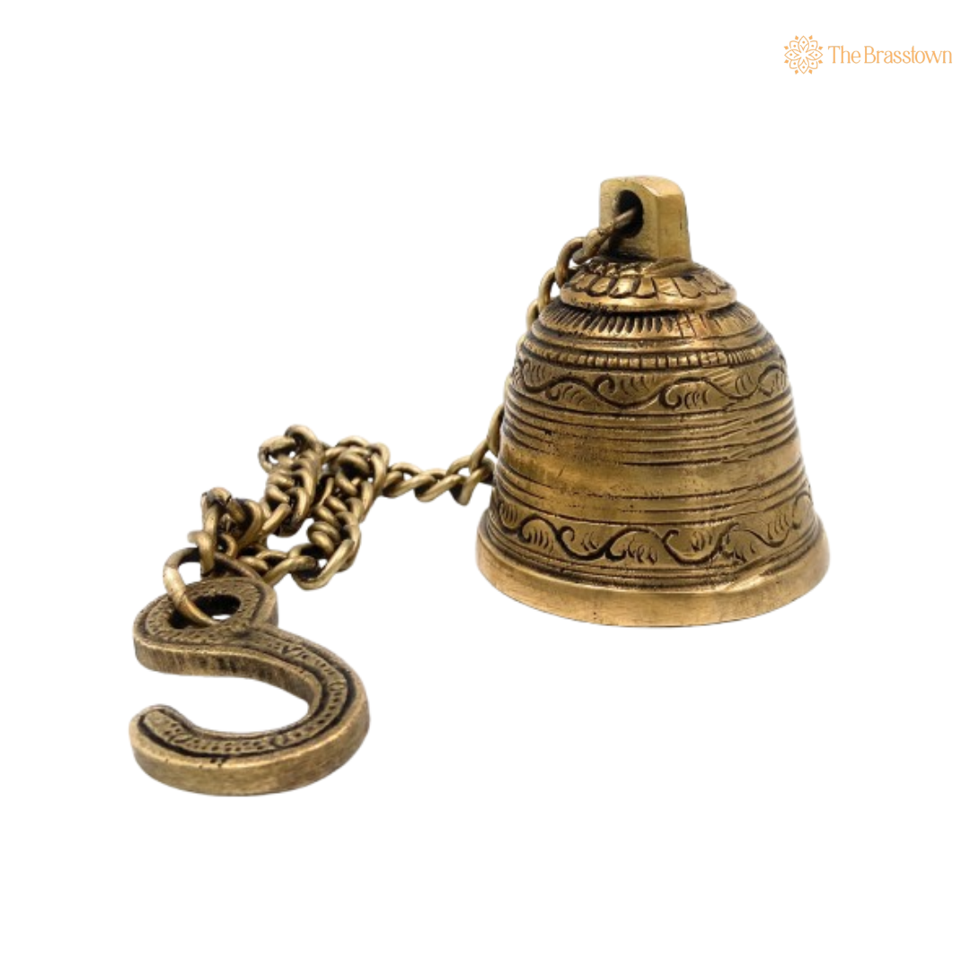 Brass Temple Bell with Chain 3 Inch