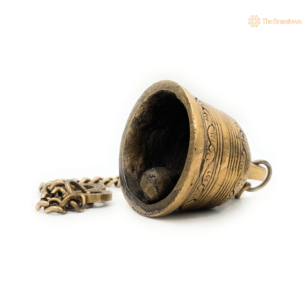 Brass Temple Bell with Chain 3 Inch