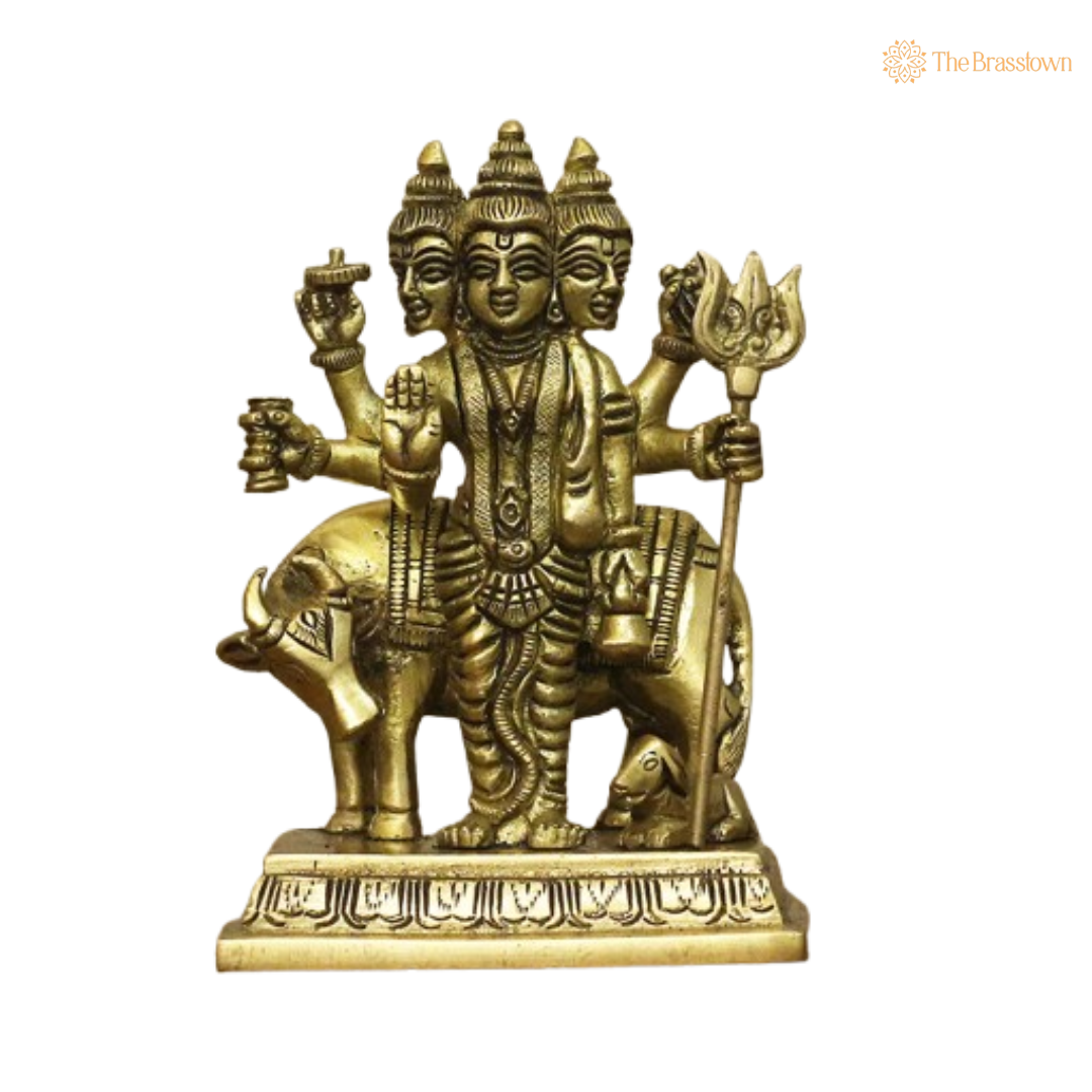 Brass Trimurti Shiva Statue 5 Inch
