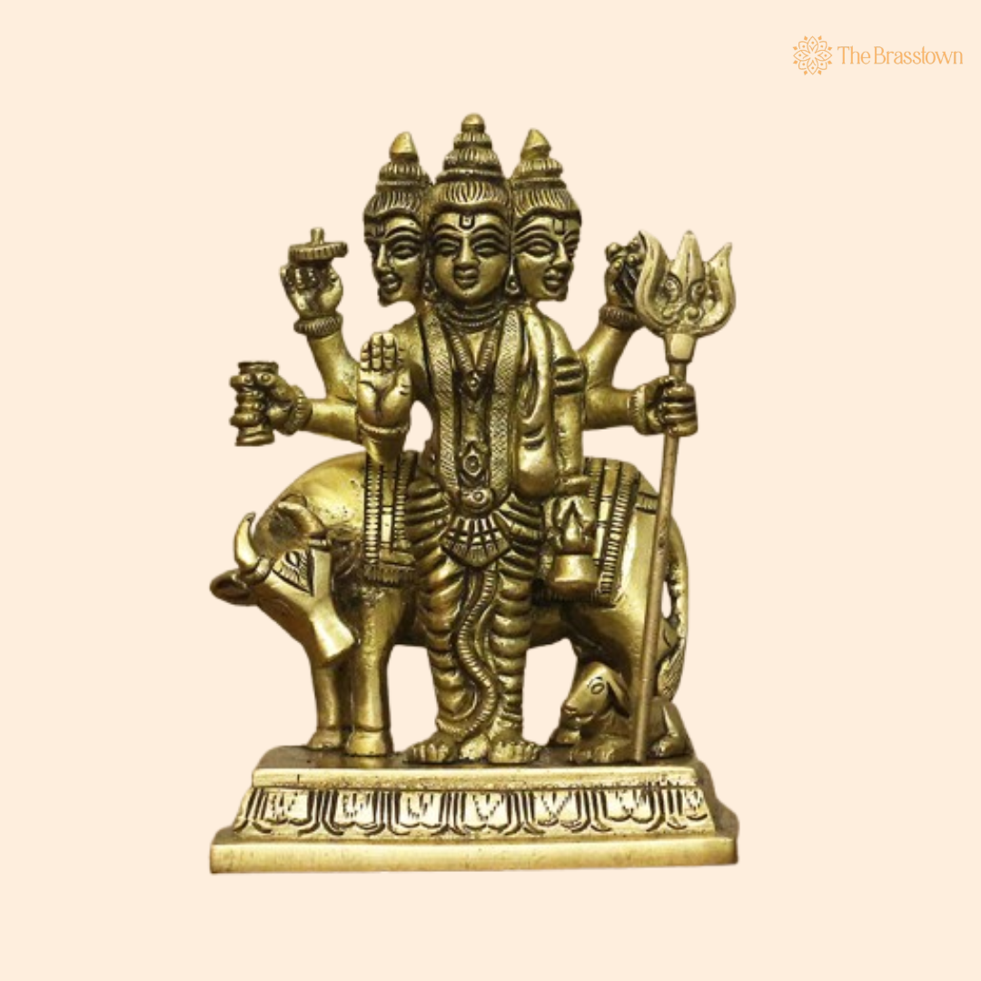 Brass Trimurti Shiva Statue 5 Inch