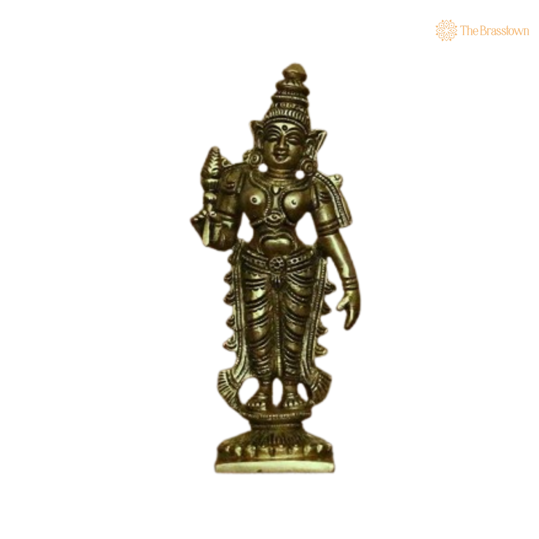 Brass Vishnu, Lakshmi, and Bhudevi Statue Set 6 Inch