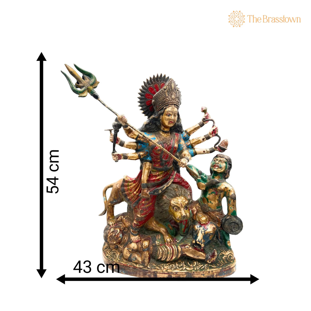 Brass Mahishasura Mardini Idol – Handcrafted Simhavahini Durga Devi Murti for Home Temple, Navratri Puja &amp; Décor 21.5 Inch 3