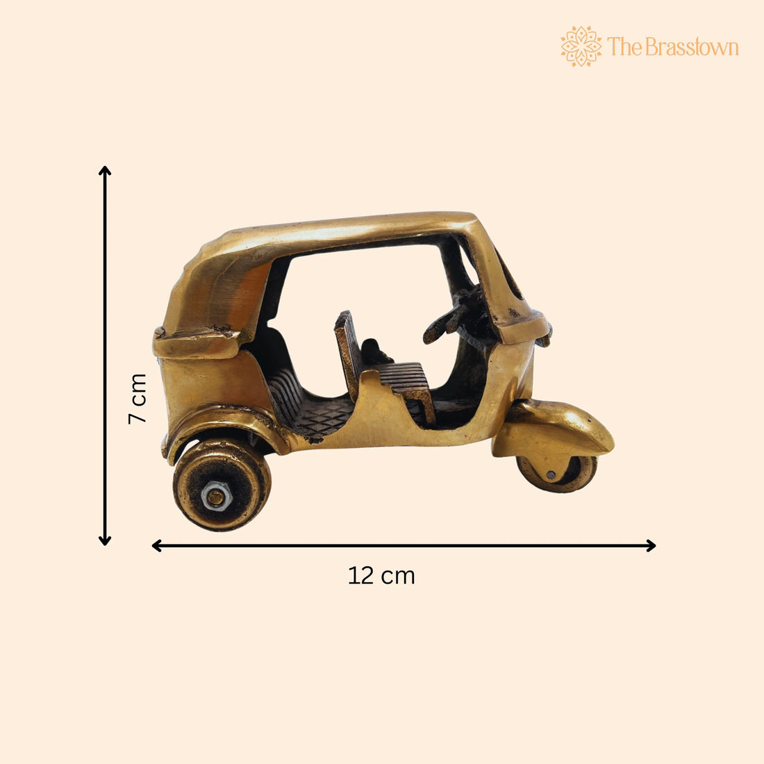 Brass Auto Rickshaw Miniature – Peetal Tuk-Tuk Showpiece, Handcrafted Three-Wheeler Décor, Pittal Decorative Collectible 3 Inch 1