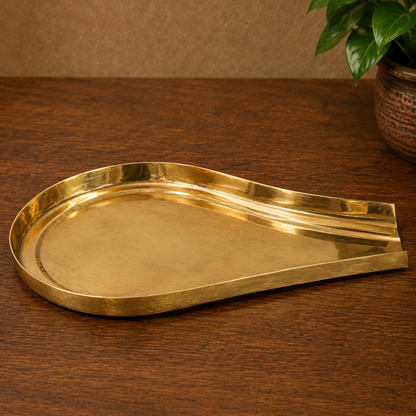 Brass Abhishek Patra with Somasutra Tray –  Abhishekam Plate, Tirumanjanam Stand &amp; Temple Pooja Vessel for Shivling and Deity Worship 9 Inch