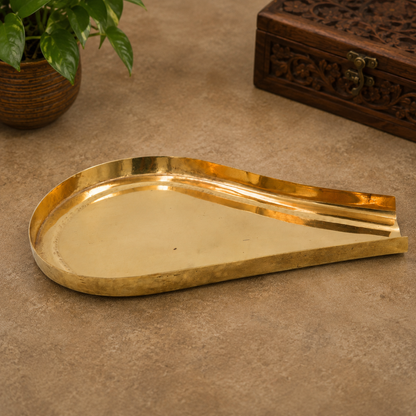 Brass Abhishek Patra with Somasutra Tray –  Abhishekam Plate, Tirumanjanam Stand &amp; Temple Pooja Vessel for Shivling and Deity Worship 8 Inch