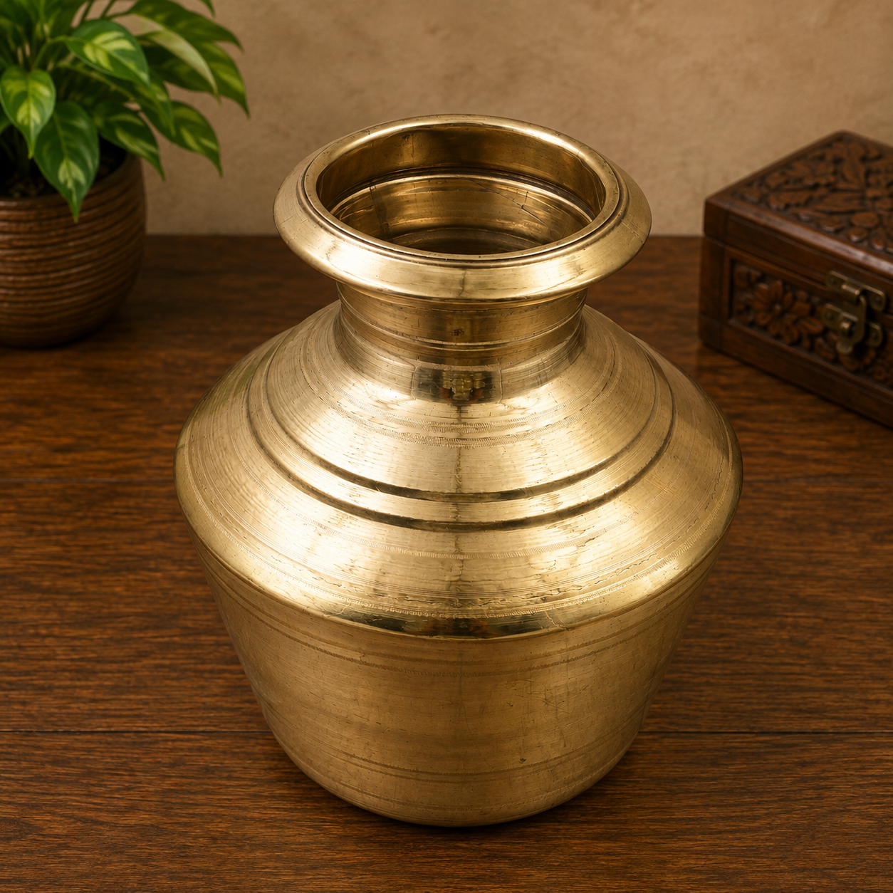 Handcrafted Brass Water Pot Kalash Jal Patra For Pooja – Traditional Pital Gangajali Kamandal for Puja, Ganga Jal Storage, Rishi Muni Kalash &amp; Hindu Rituals 11.5 Inch