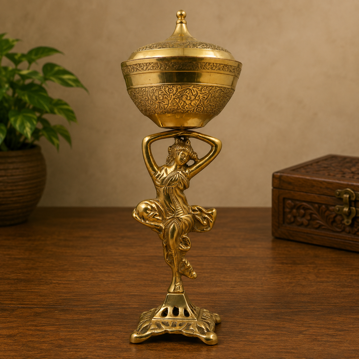 Handmade Brass Fruit Bowl – Traditional Peetal Phal Dani, Pital Phal Thali &amp; Decorative Brass Bowl for Pooja, Home Décor &amp; Serving 14 Inch