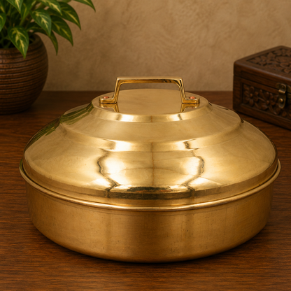 Brass Prasad Box – Traditional Peetal Naivedya Patra, Pooja Dabba &amp; Prasadam Offering Container for Temple, Mandir &amp; Home Worship 4.5 Inch