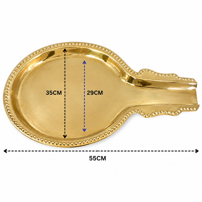 Brass Traditional Abhishek Patra with Somasutra Tray –  Abhishekam Plate, Tirumanjanam Stand &amp; Temple Pooja Vessel for Shivling and Deity Worship 14 Inch
