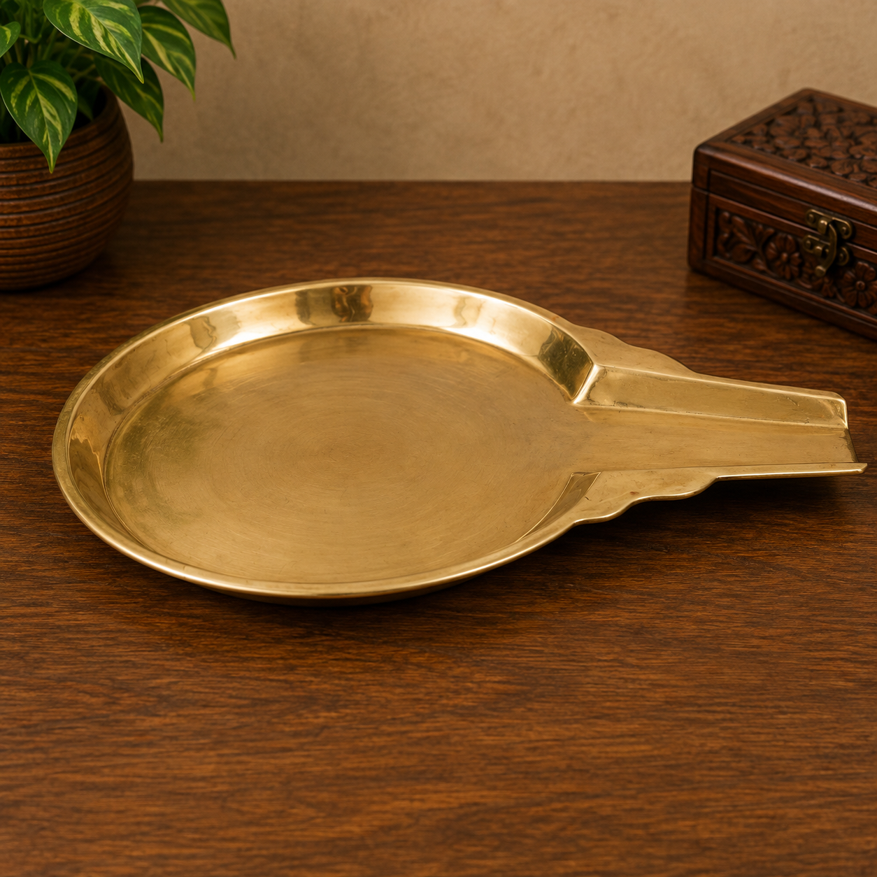 Brass Abhishek Patra with Somasutra Tray – Traditional Abhishekam Plate, Tirumanjanam Stand &amp; Temple Pooja Vessel for Shivling and Deity Worship 8 Inch
