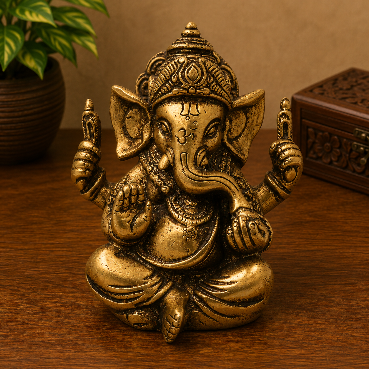 Handcrafted Brass Ganesha Ganapati Vinayaka Idol –Handcrafted Traditional Chola Style Ganapati Vinayaka Murti for Pooja, Home Mandir, Décor &amp; Gifting 4.5 Inch