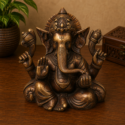 Brass Ganesha Ganapati Vinayaka Idol – Chola Style Ganapati Vinayaka Murti for Pooja, Home Mandir, Décor &amp; Gifting 6.5 Inch