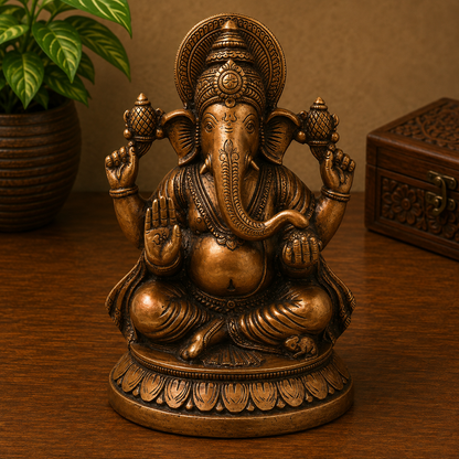 Brass Ganesha Ganapati Idol – Traditional Chola Style Ganapati Vinayaka Murti for Pooja, Home Mandir, Décor &amp; Gifting 9 Inch