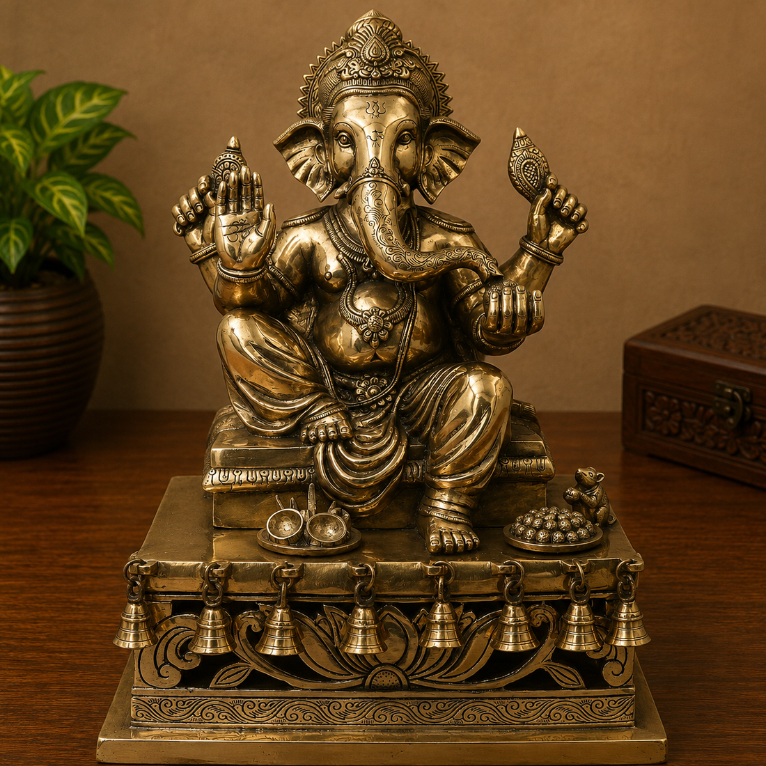Brass Ganesha Idol – Traditional Chola Style Ganapati Vinayaka Murti for Pooja, Home Mandir, Décor &amp; Gifting 21 Inch