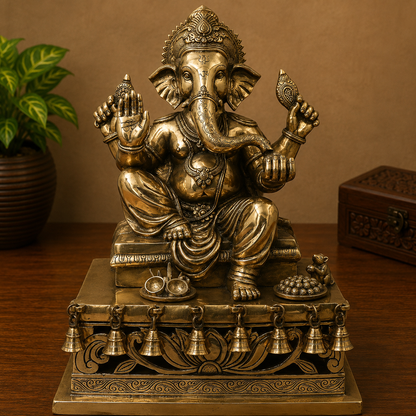 Brass Ganesha Idol – Traditional Chola Style Ganapati Vinayaka Murti for Pooja, Home Mandir, Décor &amp; Gifting 21 Inch