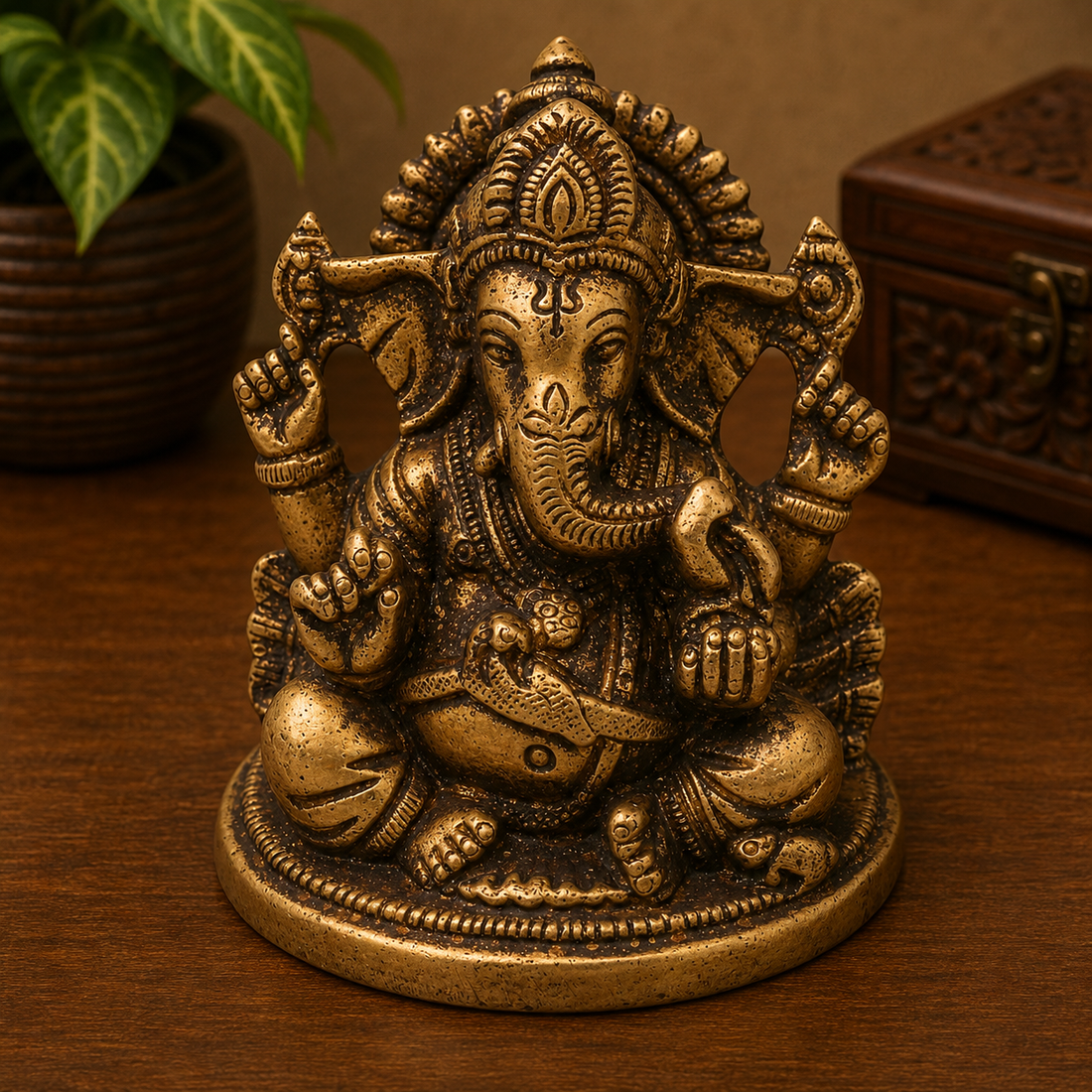 Brass Ganesha Idol – Traditional Handcrafted Chola Style Ganapati Vinayaka Murti for Pooja, Home Mandir, Décor &amp; Gifting 3 Inch