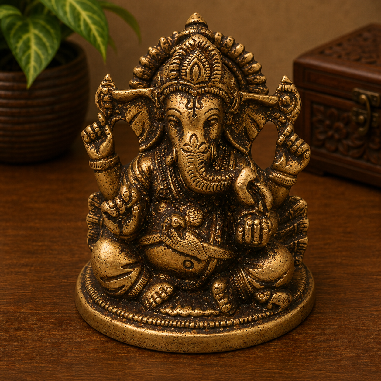 Brass Ganesha Idol – Traditional Handcrafted Chola Style Ganapati Vinayaka Murti for Pooja, Home Mandir, Décor &amp; Gifting 3 Inch