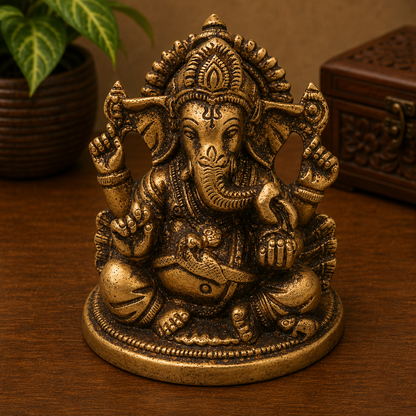 Brass Ganesha Idol – Traditional Handcrafted Chola Style Ganapati Vinayaka Murti for Pooja, Home Mandir, Décor &amp; Gifting 3 Inch