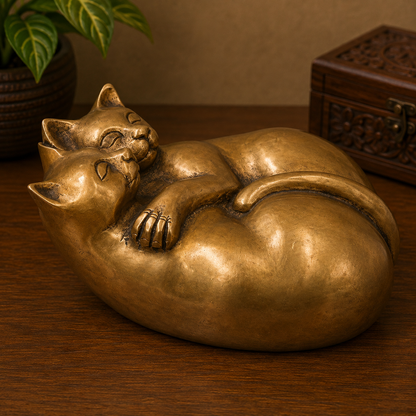 Handcrafted Brass Two Cat Sculpture – Handcrafted Cat Sculpture for Vastu, Home Décor, Pooja &amp; Luxury Gifting 3.5 Inch